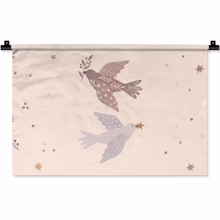Wandkleed - Vogel - Bessen - Natuur - Modern - Beige — 1