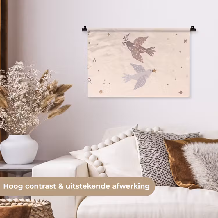 Wandkleed - Vogel - Bessen - Natuur - Modern - Beige — 4