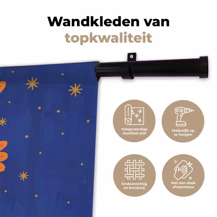Wandkleed - Vogel - Bloemen - Decoratief - Oranje - Blauw — 3