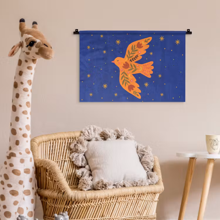 Wandkleed - Vogel - Bloemen - Decoratief - Oranje - Blauw — 5