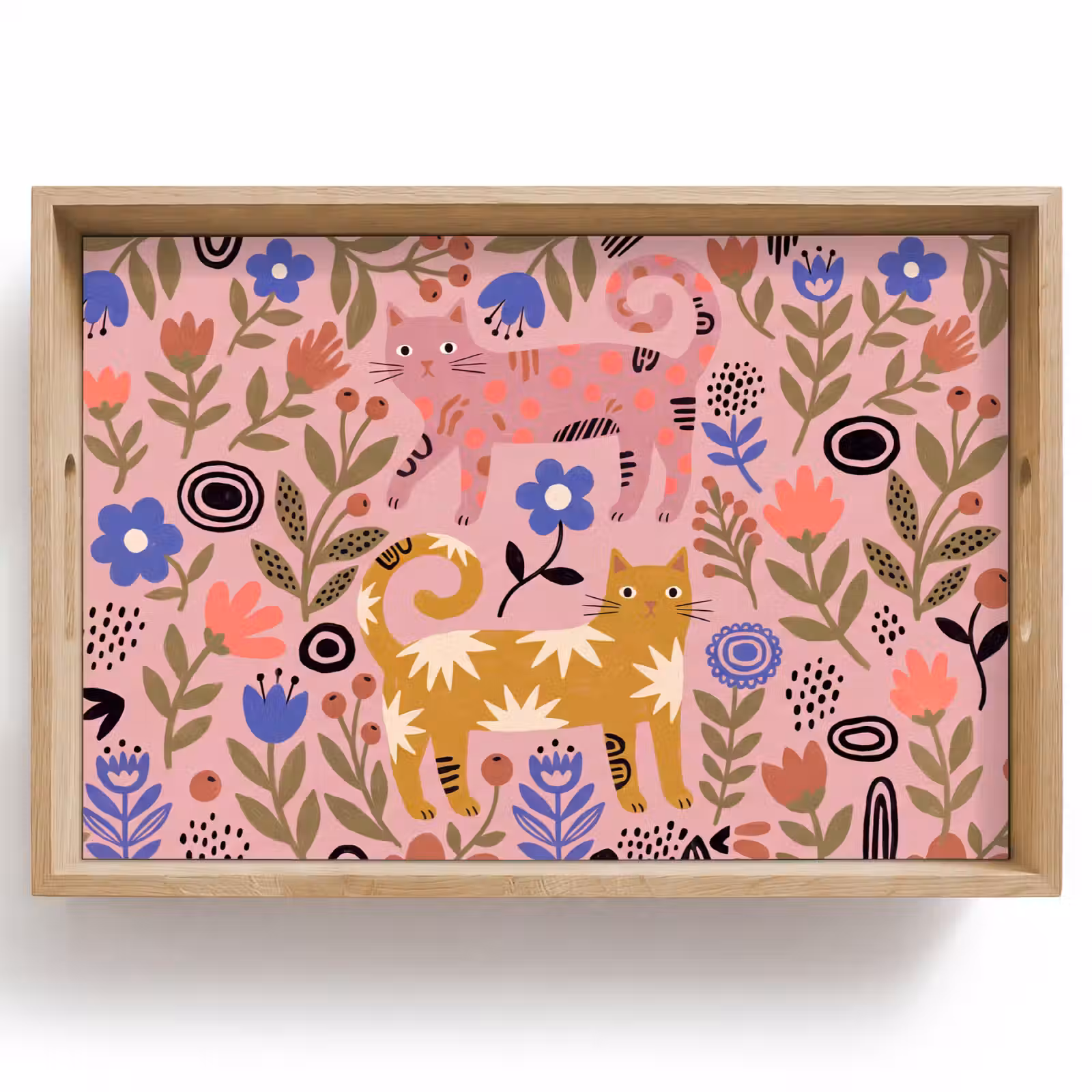 Dienblad - Kat - Bloemen - Dieren - Modern - Roze — 1