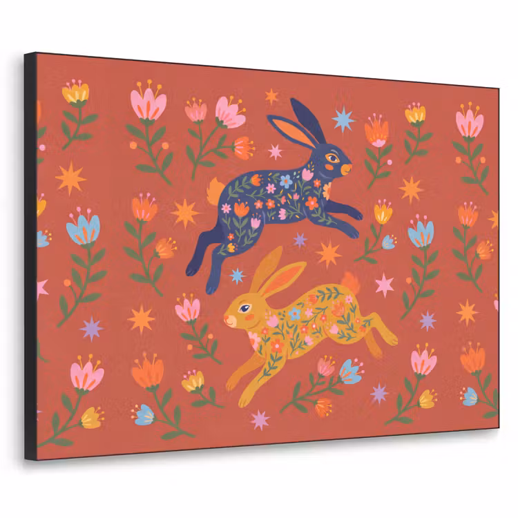 Art frame - Konijn - Bloemen - Folk Art - Kleurrijk - Dieren — 1
