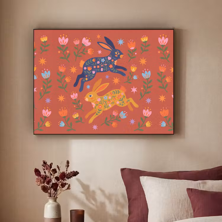 Art frame - Konijn - Bloemen - Folk Art - Kleurrijk - Dieren — 3