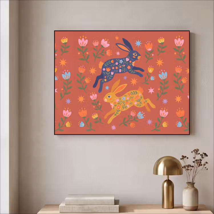 Art frame - Konijn - Bloemen - Folk Art - Kleurrijk - Dieren — 5