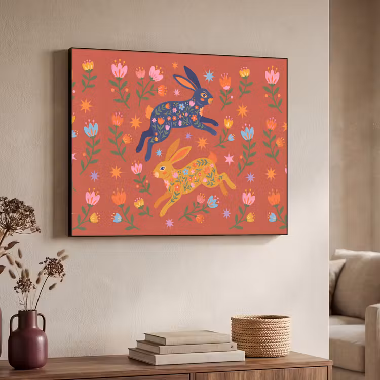 Art frame - Konijn - Bloemen - Folk Art - Kleurrijk - Dieren — 7