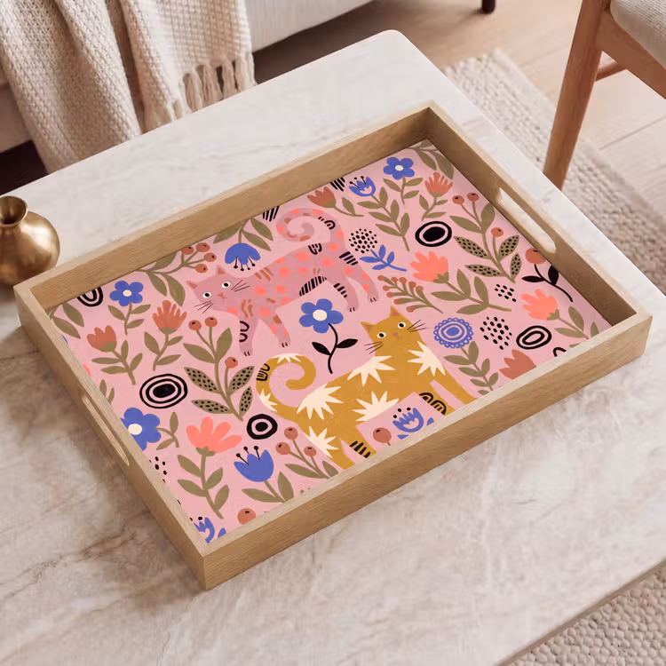 Dienblad - Kat - Bloemen - Dieren - Modern - Roze — 2