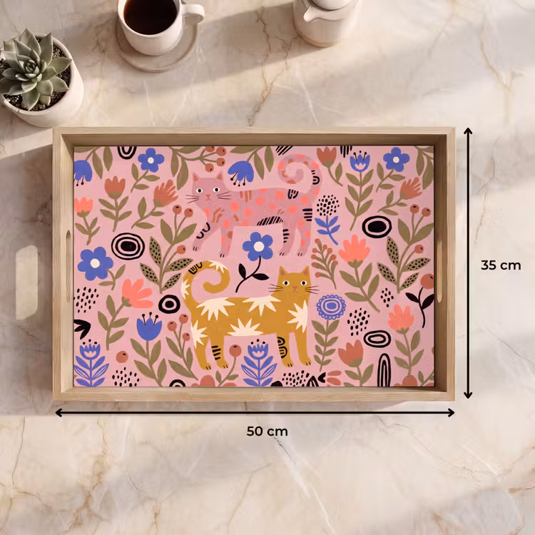Dienblad - Kat - Bloemen - Dieren - Modern - Roze — 9