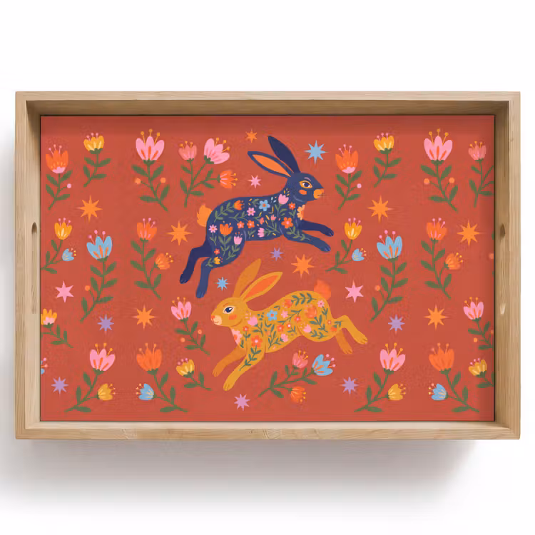 Dienblad - Konijn - Bloemen - Folk Art - Kleurrijk - Dieren — 1