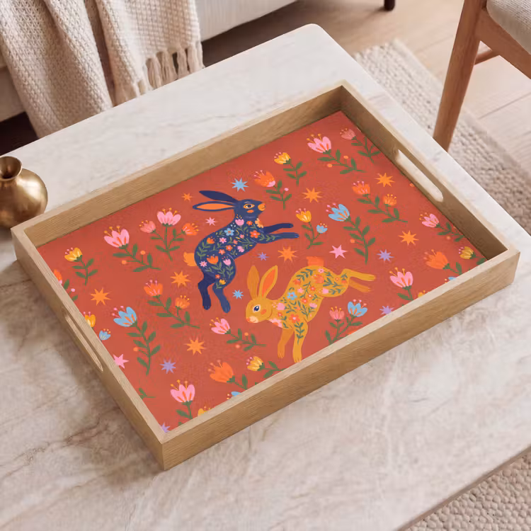 Dienblad - Konijn - Bloemen - Folk Art - Kleurrijk - Dieren — 2