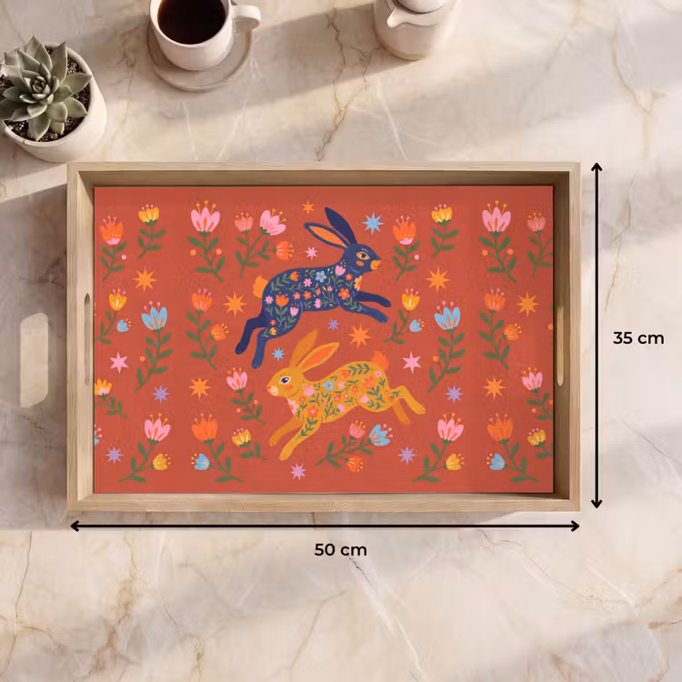 Dienblad - Konijn - Bloemen - Folk Art - Kleurrijk - Dieren — 9