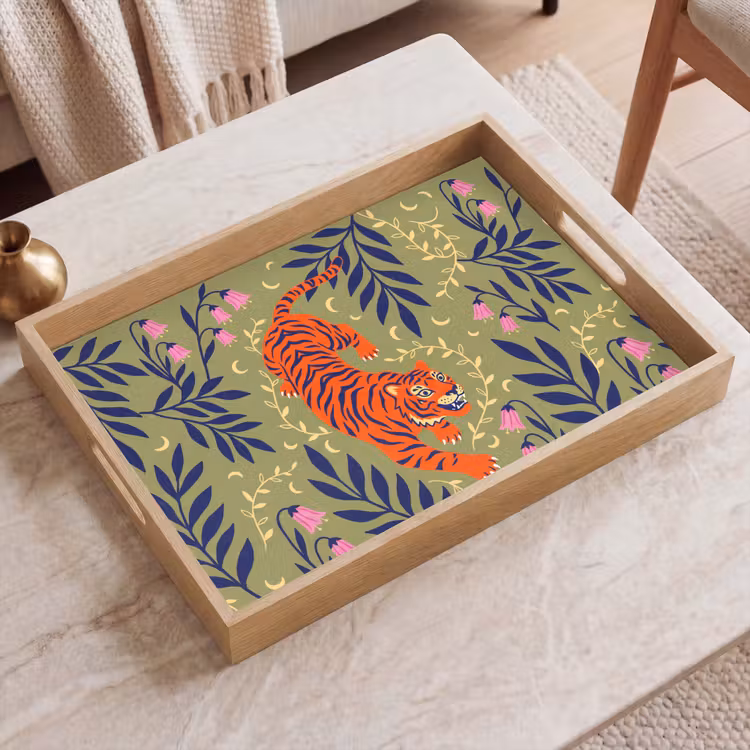 Dienblad - Tijger - Bladeren - Dieren - Illustratie - Oranje — 2