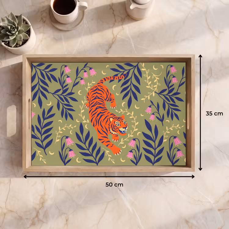 Dienblad - Tijger - Bladeren - Dieren - Illustratie - Oranje — 9