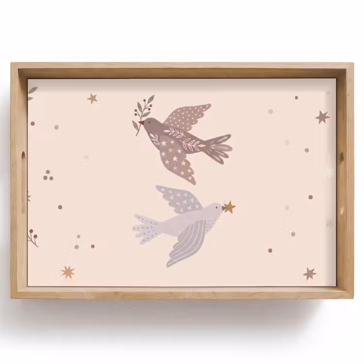 Dienblad - Vogel - Bessen - Natuur - Modern - Beige — 1