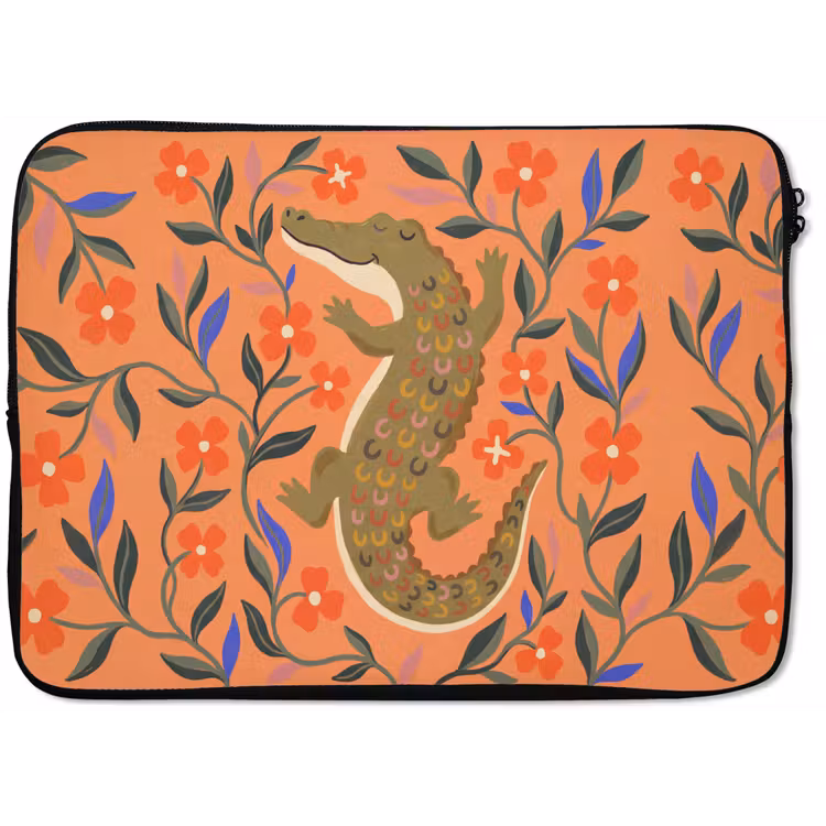 Laptophoes Dieren - Bloemen - Oranje - Illustratie - Natuur — 1