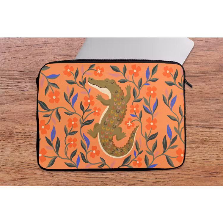 Laptophoes Dieren - Bloemen - Oranje - Illustratie - Natuur — 2