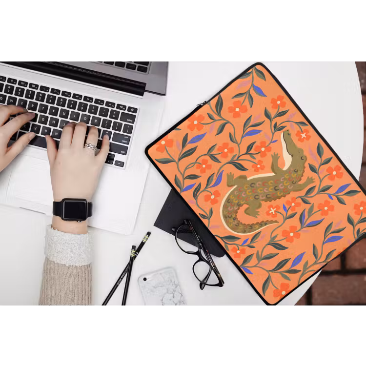 Laptophoes Dieren - Bloemen - Oranje - Illustratie - Natuur — 3