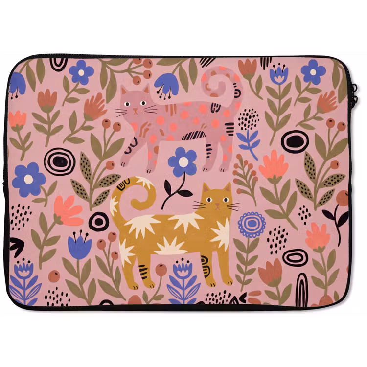 Laptophoes Kat - Bloemen - Dieren - Modern - Roze — 1