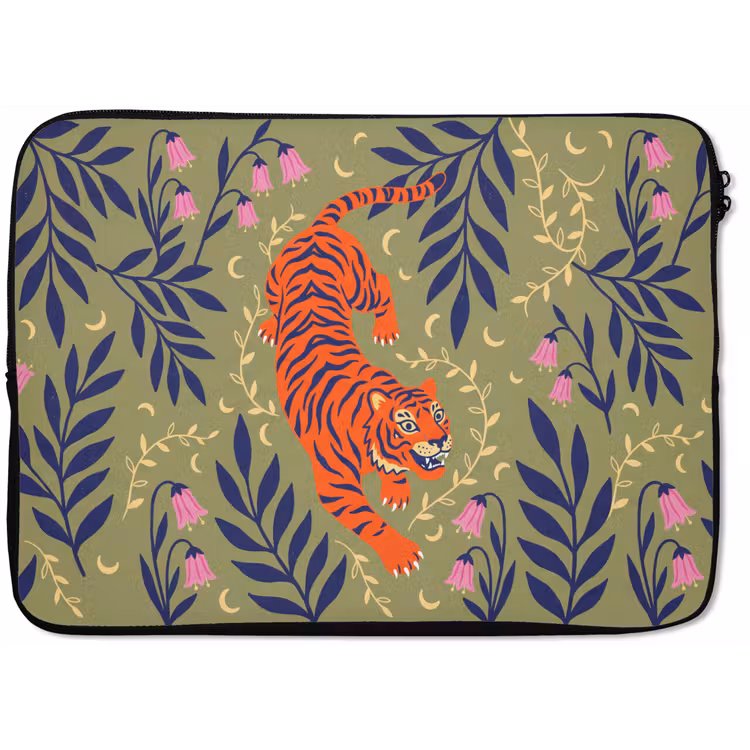 Laptophoes Tijger - Bladeren - Dieren - Illustratie - Oranje — 1
