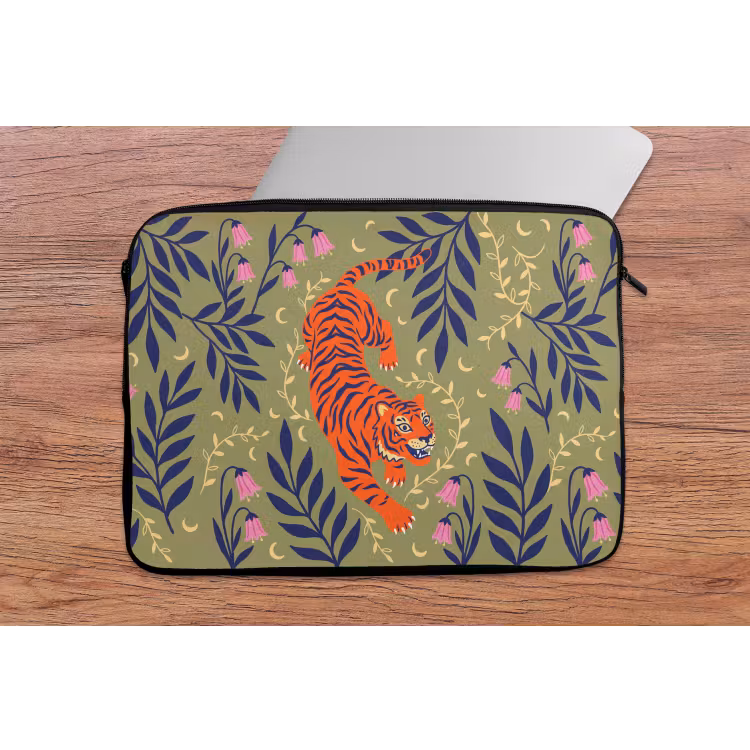Laptophoes Tijger - Bladeren - Dieren - Illustratie - Oranje — 2