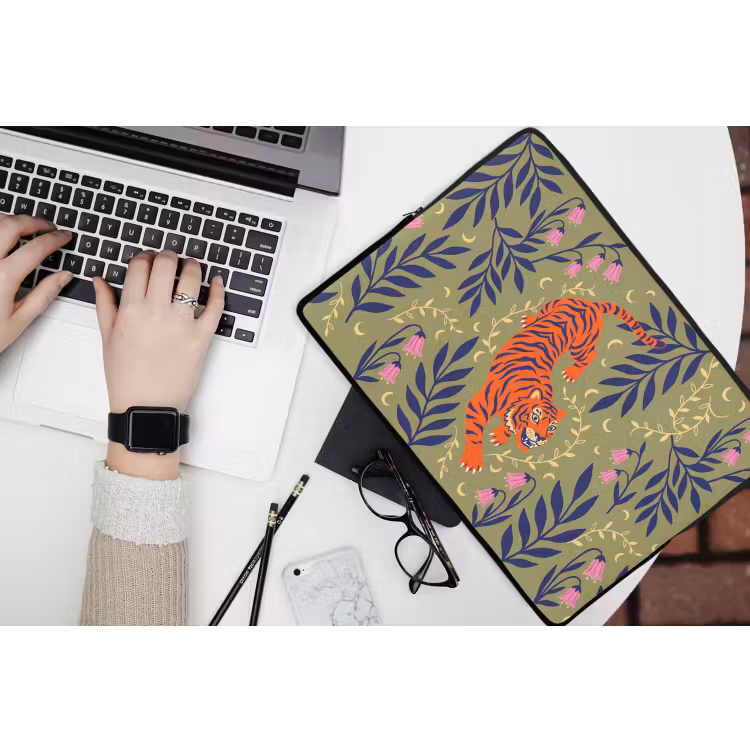Laptophoes Tijger - Bladeren - Dieren - Illustratie - Oranje — 3