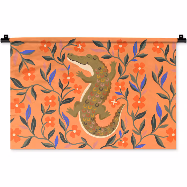Wandkleed - Dieren - Bloemen - Oranje - Illustratie - Natuur — 1
