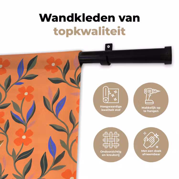 Wandkleed - Dieren - Bloemen - Oranje - Illustratie - Natuur — 3