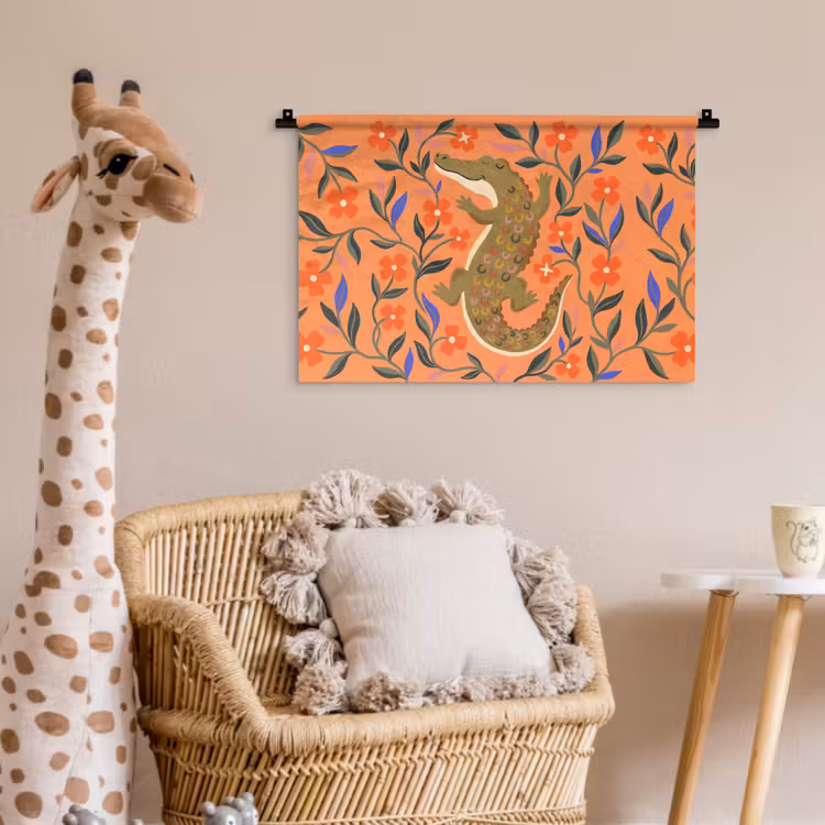 Wandkleed - Dieren - Bloemen - Oranje - Illustratie - Natuur — 5