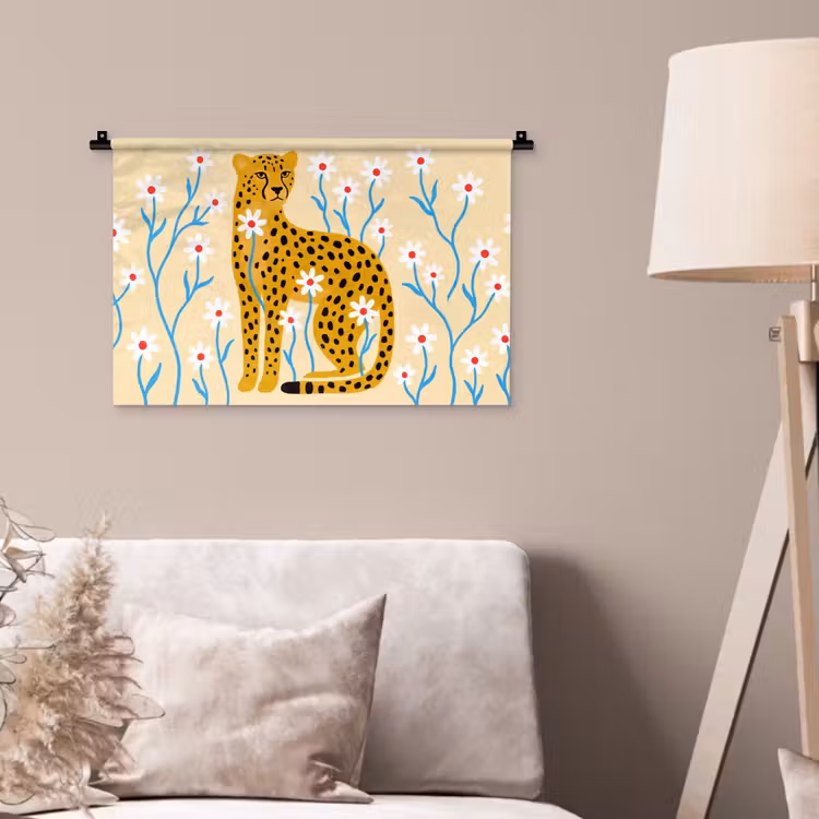 Wandkleed - Dieren - Jachtluipaard - Bloemen - Modern - Geel — 2