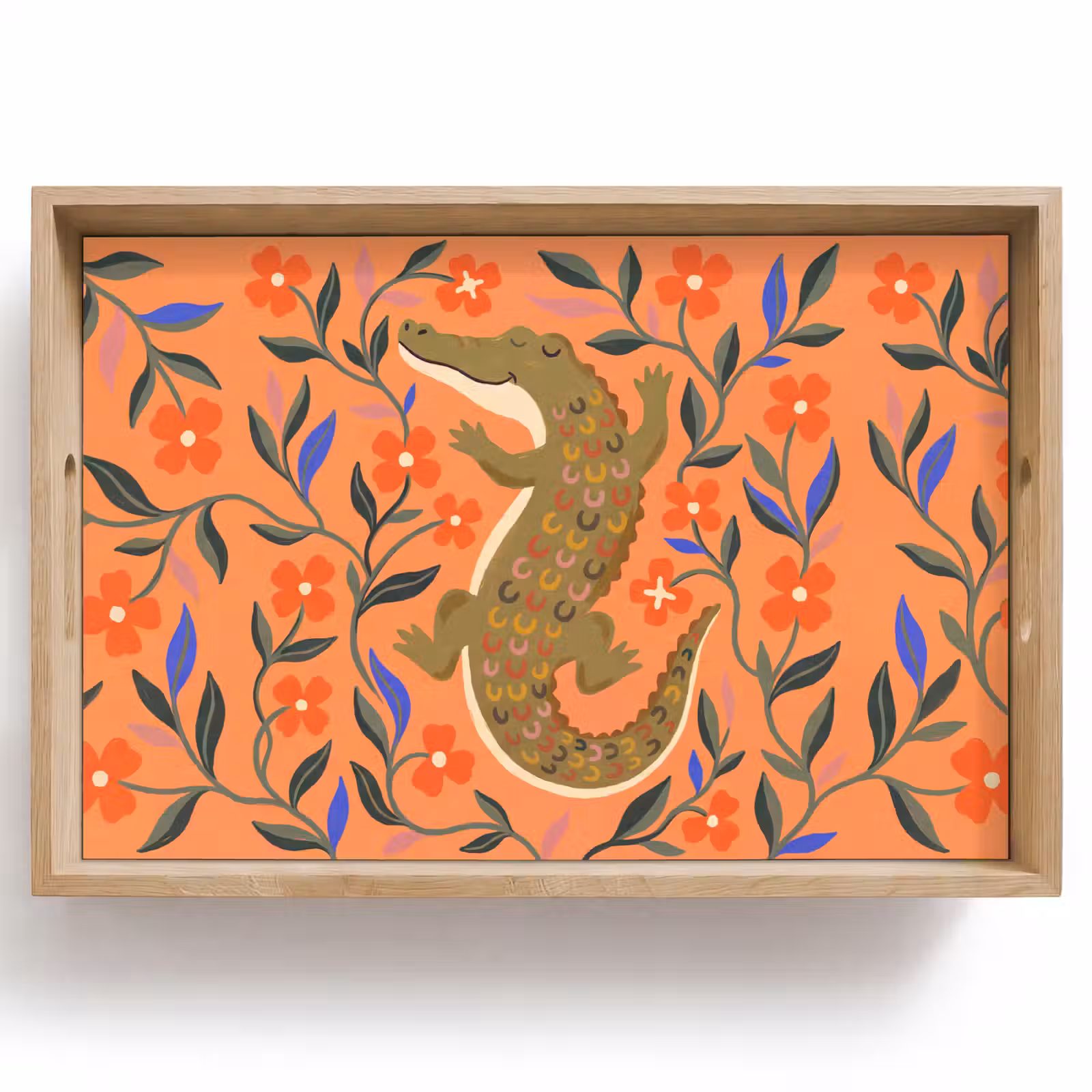 Dienblad - Dieren - Bloemen - Oranje - Illustratie - Natuur — 1