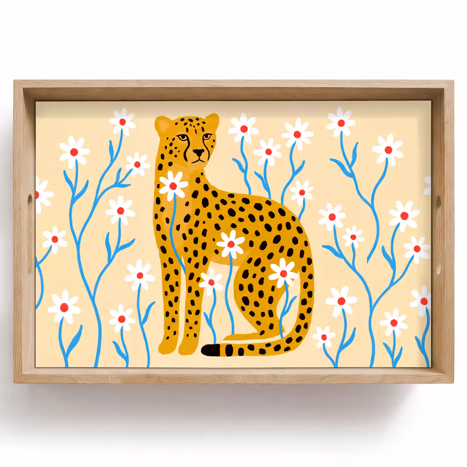 Dienblad - Dieren - Jachtluipaard - Bloemen - Modern - Geel — 1