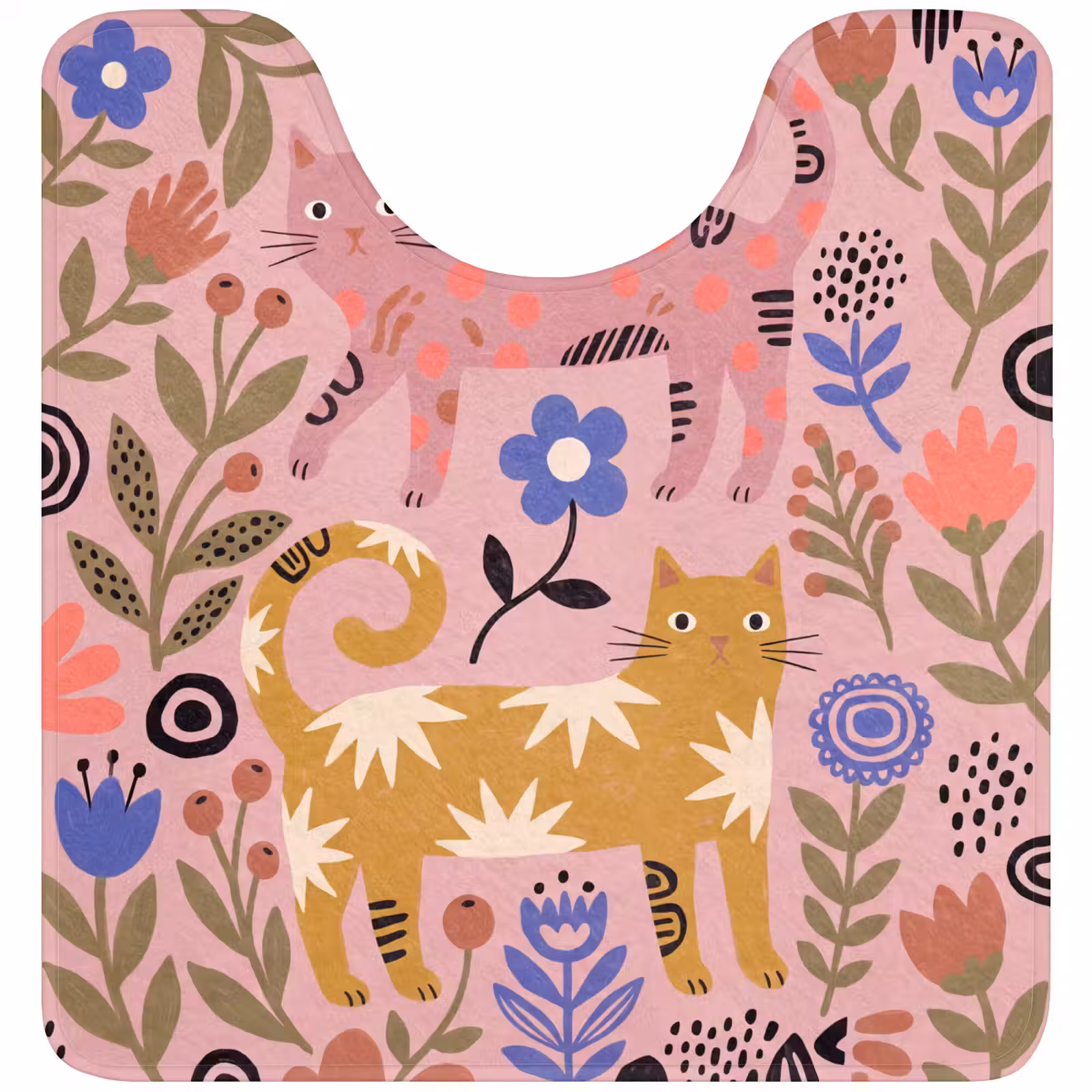 WC Mat - Kat - Bloemen - Dieren - Modern - Roze — 1
