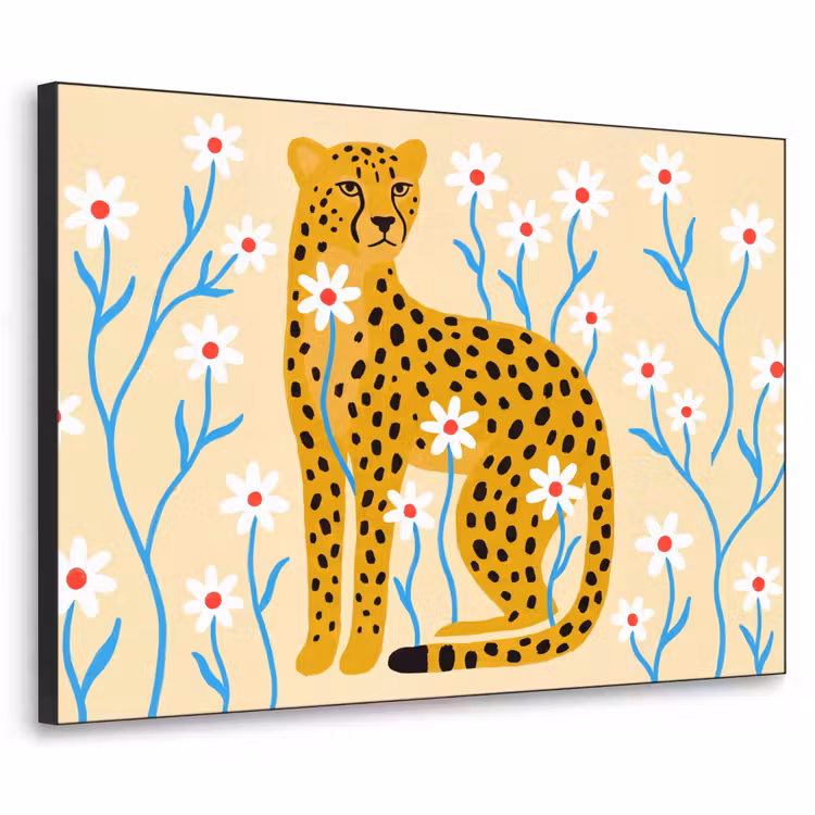 Art frame - Dieren - Jachtluipaard - Bloemen - Modern - Geel — 1