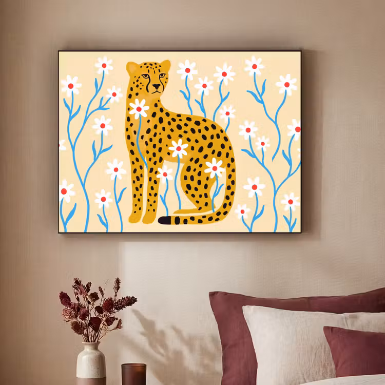 Art frame - Dieren - Jachtluipaard - Bloemen - Modern - Geel — 3