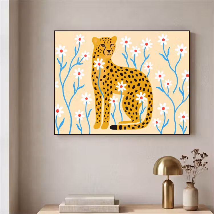 Art frame - Dieren - Jachtluipaard - Bloemen - Modern - Geel — 5