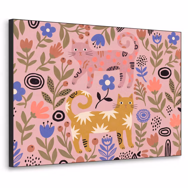 Art frame - Kat - Bloemen - Dieren - Modern - Roze — 1