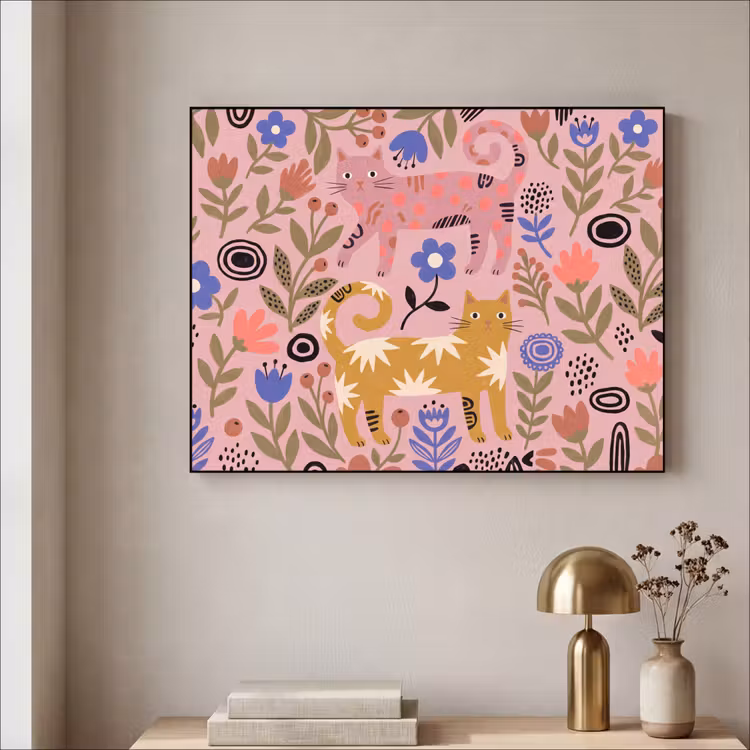 Art frame - Kat - Bloemen - Dieren - Modern - Roze — 5