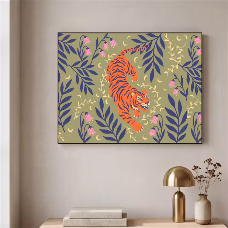 Art frame - Tijger - Bladeren - Dieren - Illustratie - Oranje — 5