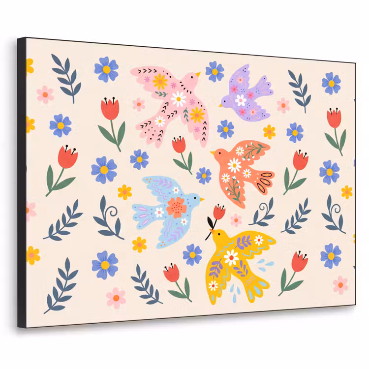 Art frame - Vogel - Bloemen - Folk - Kleurrijk - Dieren — 1