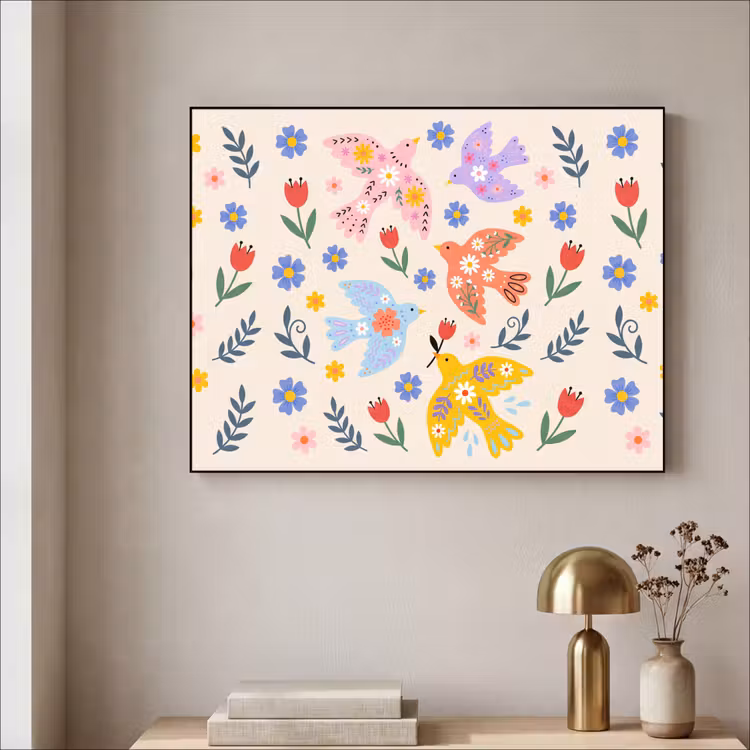 Art frame - Vogel - Bloemen - Folk - Kleurrijk - Dieren — 5