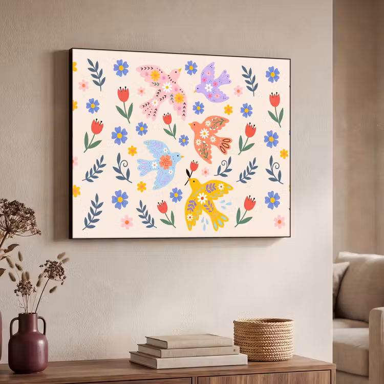 Art frame - Vogel - Bloemen - Folk - Kleurrijk - Dieren — 7