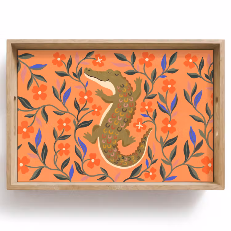 Dienblad - Dieren - Bloemen - Oranje - Illustratie - Natuur — 1
