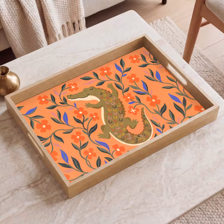 Dienblad - Dieren - Bloemen - Oranje - Illustratie - Natuur — 2
