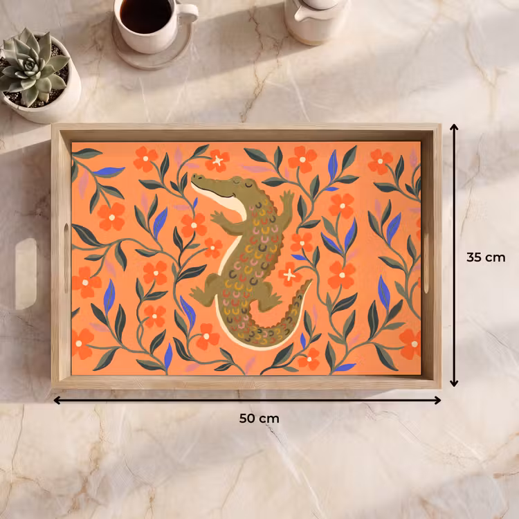 Dienblad - Dieren - Bloemen - Oranje - Illustratie - Natuur — 9