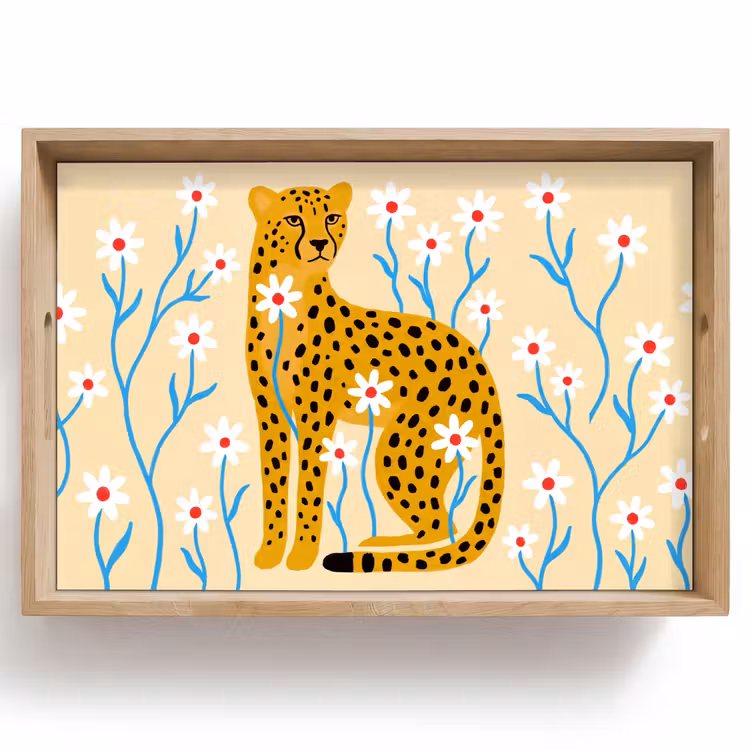 Dienblad - Dieren - Jachtluipaard - Bloemen - Modern - Geel — 1