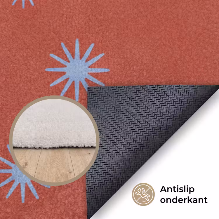 Vloerkleed - Dieren - Sterren - Maan - Abstract - Rood — 4