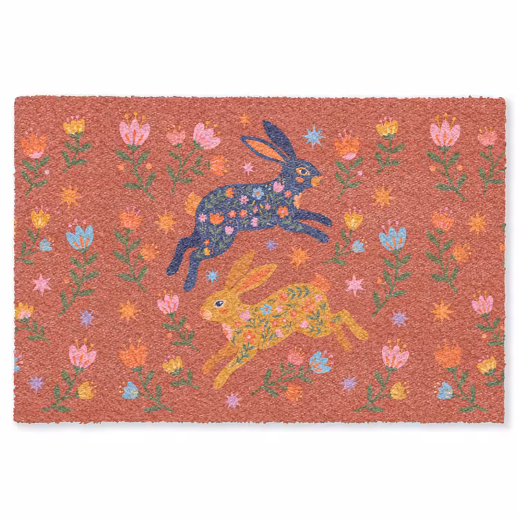 Vloerkleed - Konijn - Bloemen - Folk Art - Kleurrijk - Dieren — 1