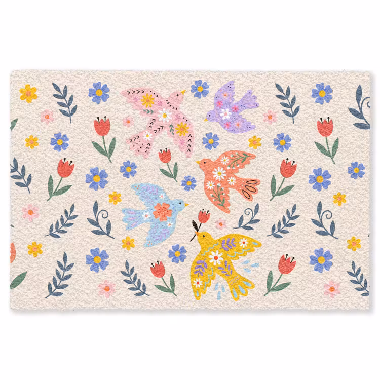 Vloerkleed - Vogel - Bloemen - Folk - Kleurrijk - Dieren — 1