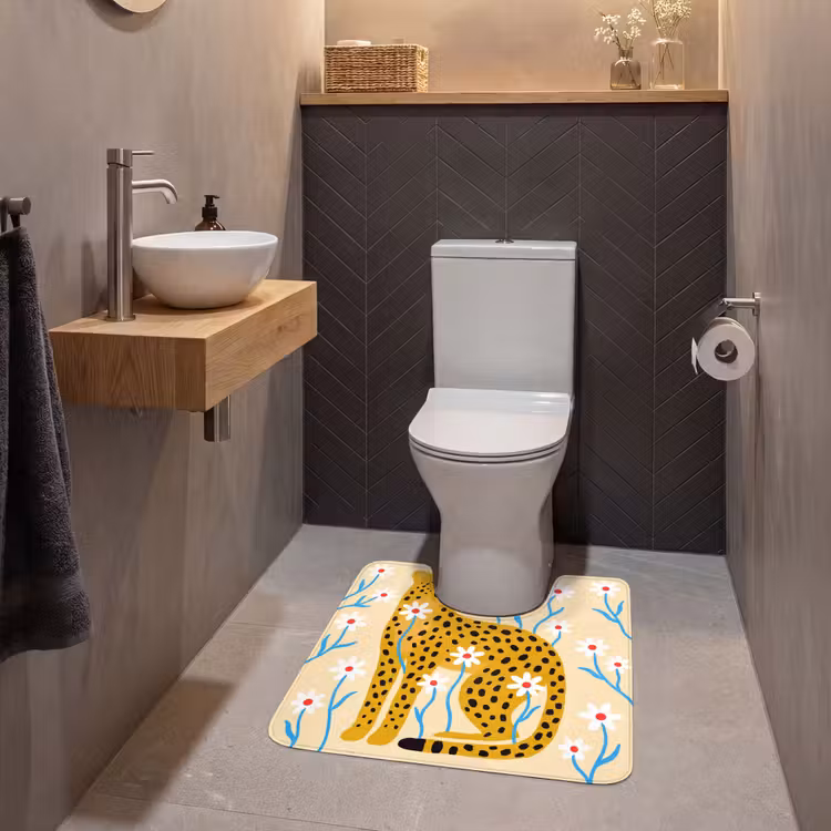 WC Mat - Dieren - Jachtluipaard - Bloemen - Modern - Geel — 2