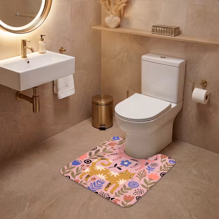 WC Mat - Kat - Bloemen - Dieren - Modern - Roze — 3