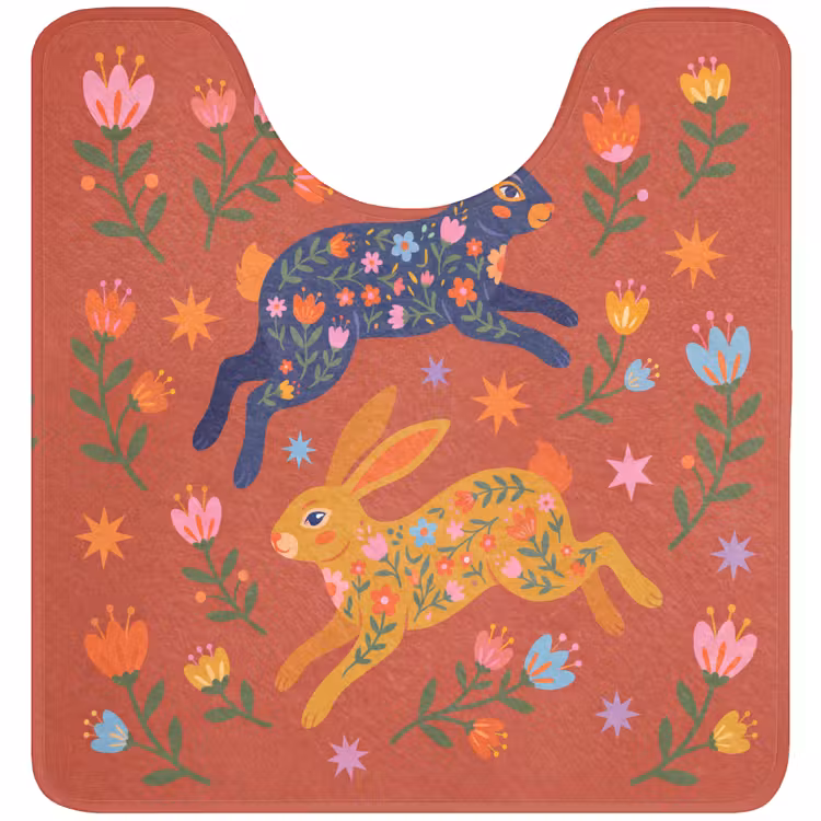 WC Mat - Konijn - Bloemen - Folk Art - Kleurrijk - Dieren — 1